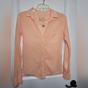 Frank & Eileen BARRY Featherweight Lightweight Gauze Shirt Orange Size XS